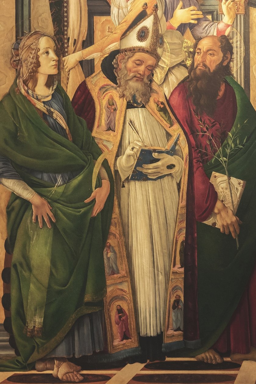 Retábulo, painel principal: Madonna entronizada, quatro anjos e santos de Sandro Botticelli