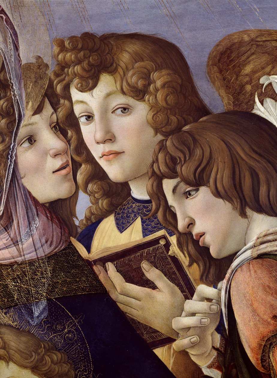 Anjos da Madonna da romã detalhe de 44340 de Sandro Botticelli