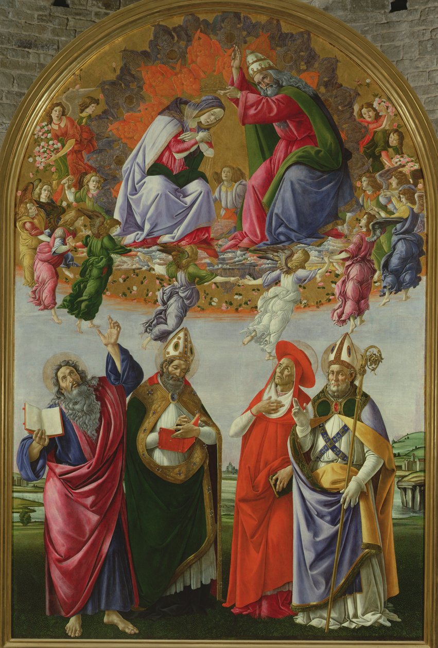 Coroação da Virgem (San Marco Altarpiece), 1490-92 (têmpera no painel) de Sandro Botticelli