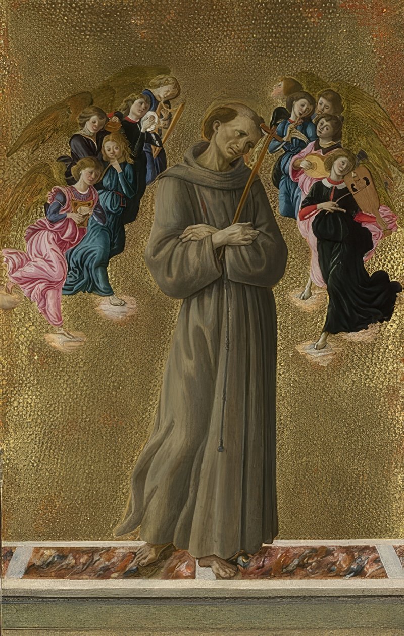 São Francisco com anjos. Por volta de 1475-80 de Sandro Botticelli