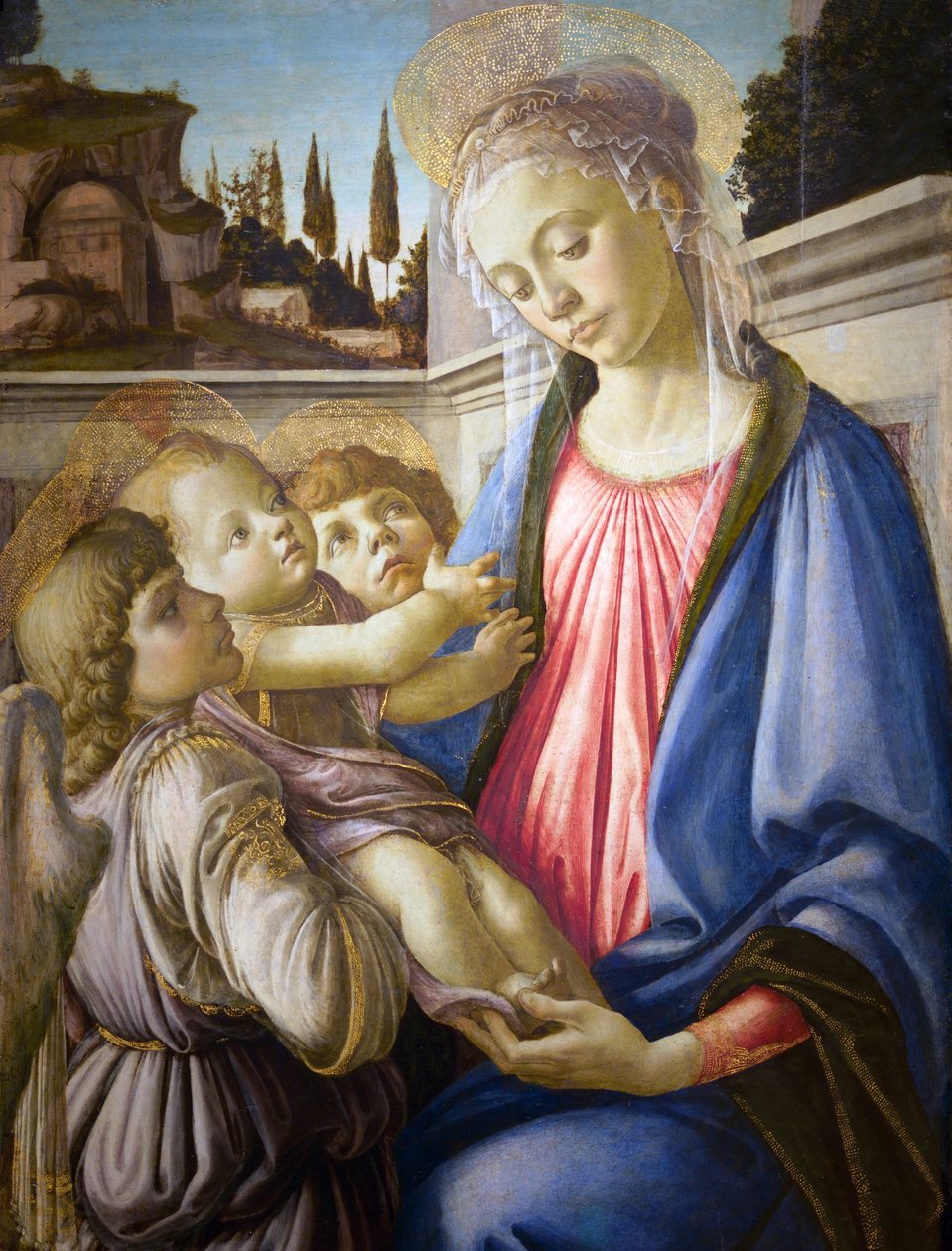 Italiano:  Madonna col Bambino e due angeli Madonna e Criança e Dois Anjos de Sandro Botticelli