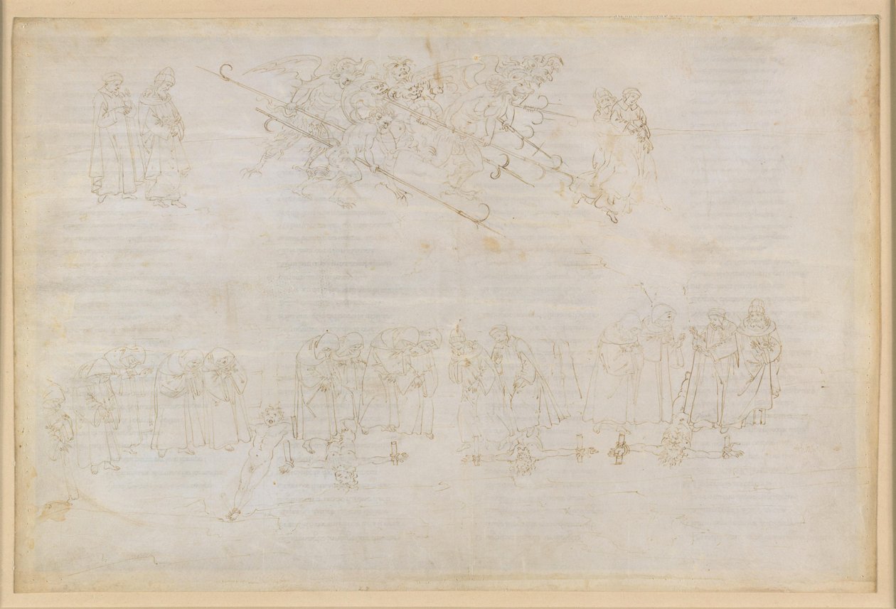 A Divina Comédia, Inferno XXIII. Virgílio e Dante no oitavo círculo do Inferno (Malebolge), 6.ª Bolgia: Castigo dos hipócritas de Sandro Botticelli