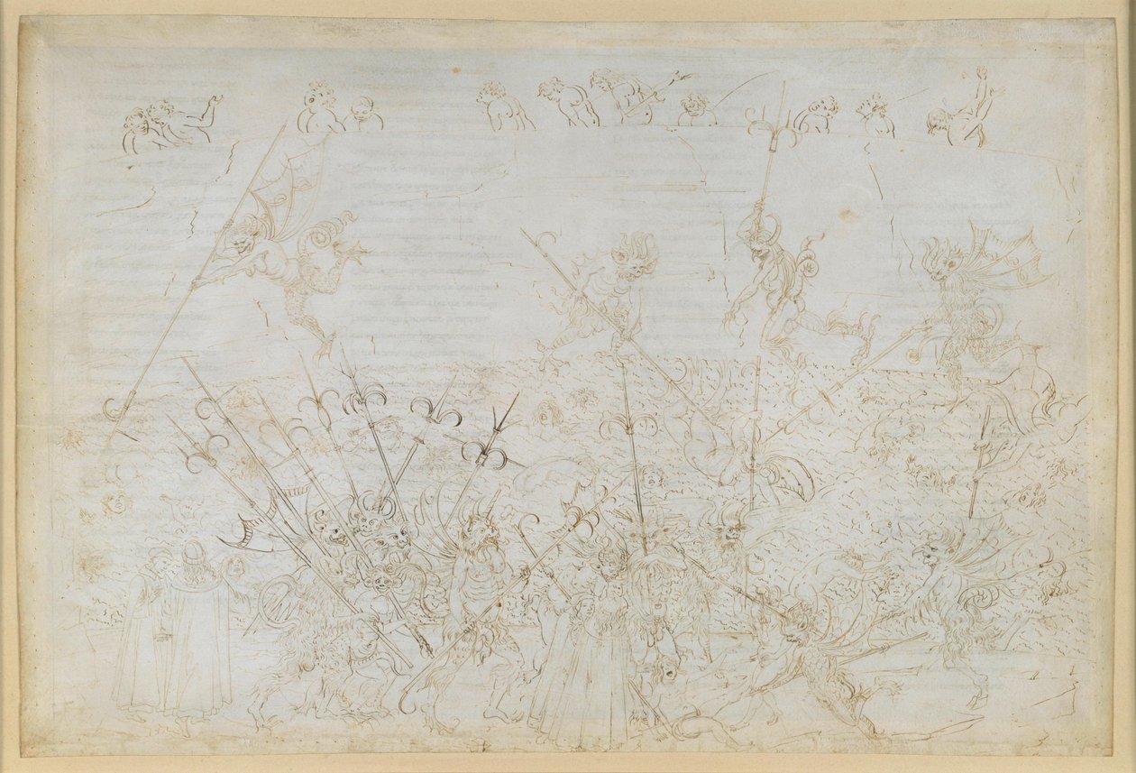 A Divina Comédia, Inferno XXII. Virgílio e Dante no oitavo círculo do Inferno (Malebolge), 5.ª Bolgia: Castigo dos corruptos; Fuga de Ciampolo de Sandro Botticelli
