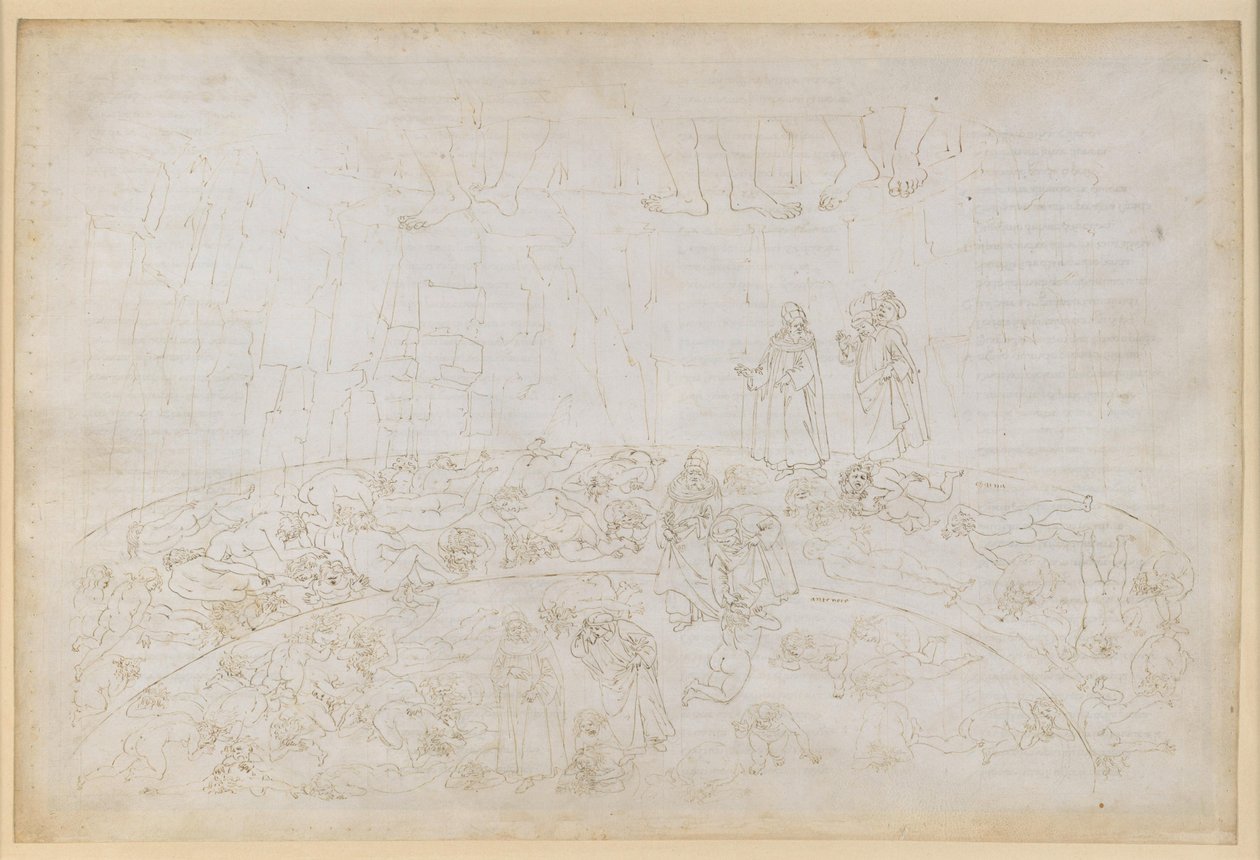 A Divina Comédia, Inferno XXXII. Nono Círculo (Cócito), 1.ª e 2.ª faixas: Castigo dos traidores da família e da pátria no gelo de Caina e Antenora de Sandro Botticelli