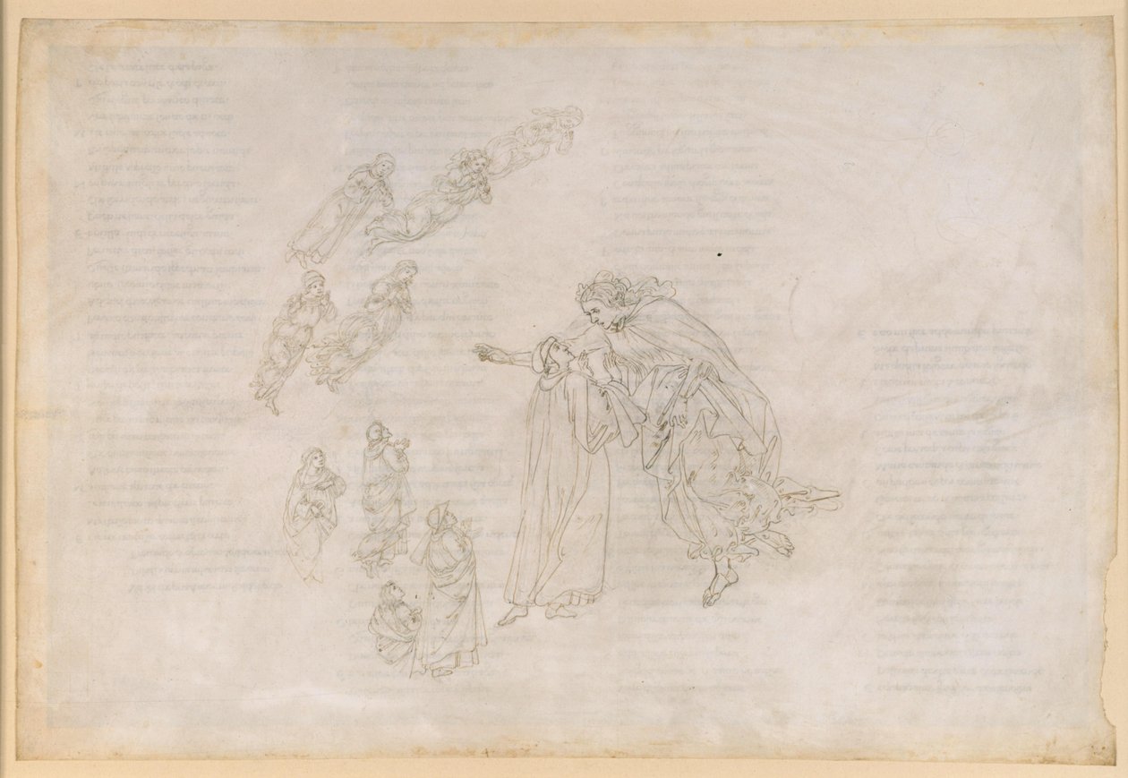 A Divina Comédia, Paraíso IV. Primeira esfera planetária (céu lunar): Beatriz explica a Dante qual é a verdadeira morada dos bem-aventurados de Sandro Botticelli