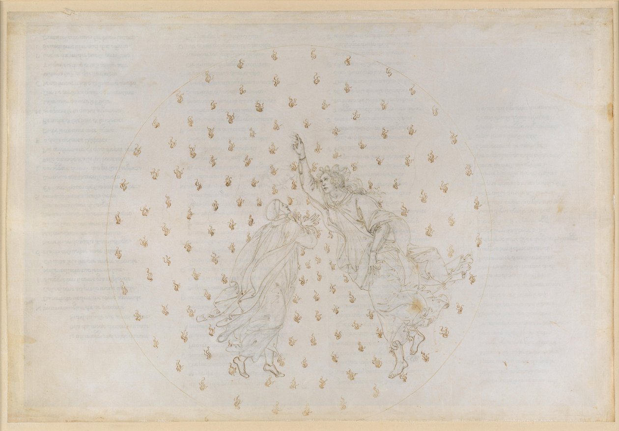A Divina Comédia, Paraíso VI. Segunda esfera planetária (Céu de Mercúrio): Justiniano conta a Dante a história do Império e fala das almas dos justos em Mercúrio de Sandro Botticelli