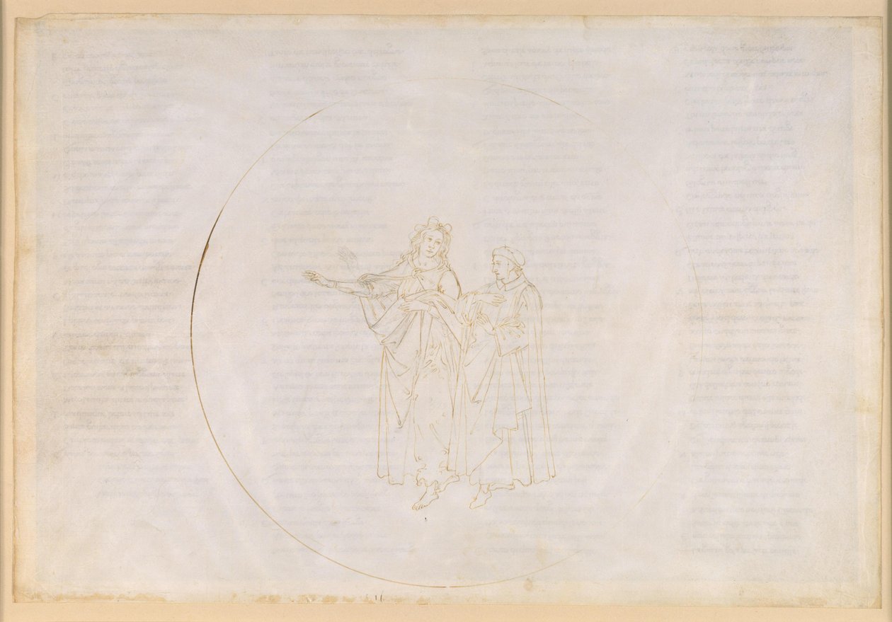 A Divina Comédia, Paraíso XI. Quarta esfera planetária (céu solar): Tomás de Aquino elogia, perante Dante, a obra de Francisco de Assis e lamenta a secularização da sua própria ordem, a dos dominicanos de Sandro Botticelli