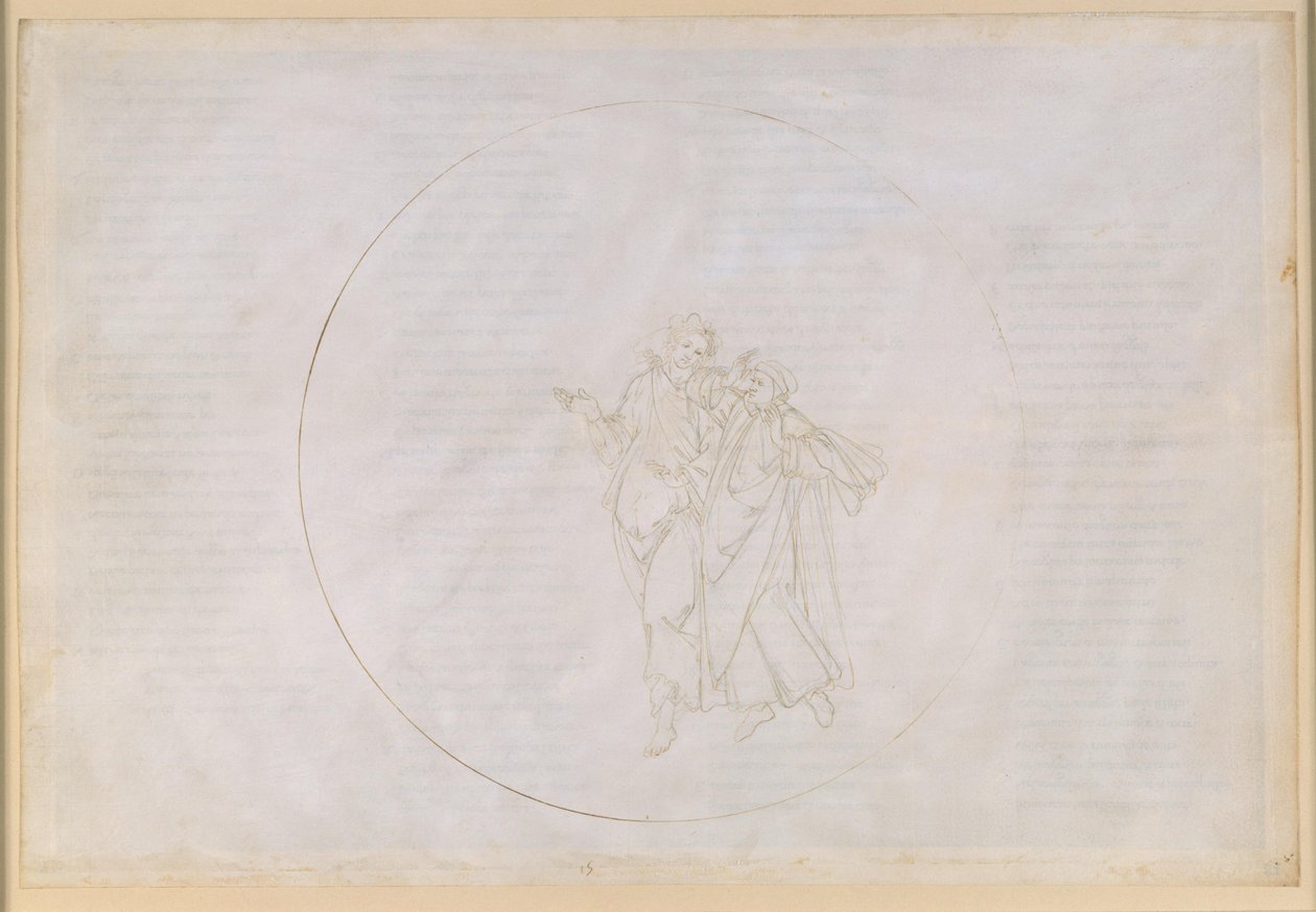 A Divina Comédia, Paraíso XV. Quinta esfera planetária (Céu de Marte): Cacciaguida, antepassado da família Alighieri, fala a Dante sobre os seus antepassados na antiga Florença de Sandro Botticelli