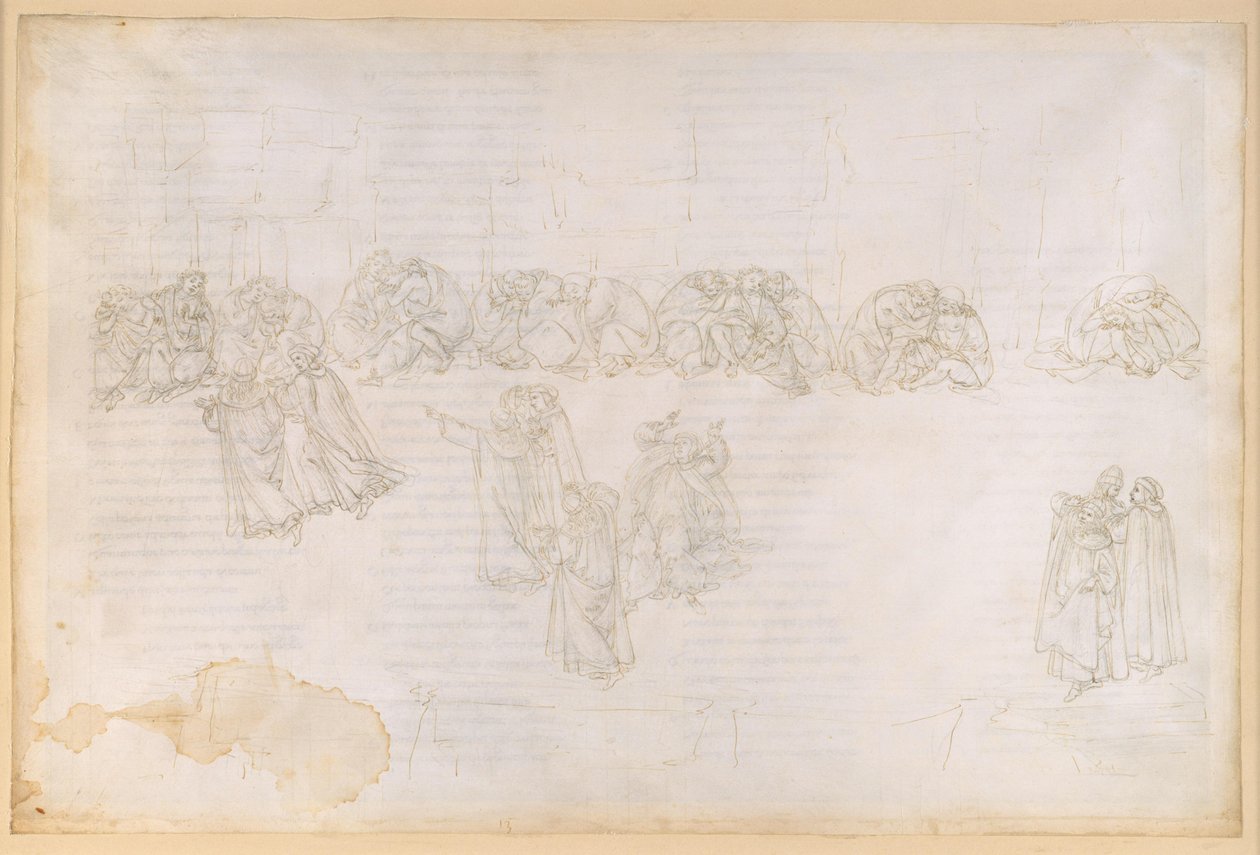 A Divina Comédia, Purgatório XIII. Segundo Anel do Purgatório: Penitência pela inveja e pela alegria alheia; Conversa com Sapia Salvani de Sandro Botticelli