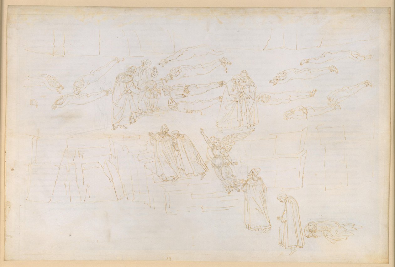 A Divina Comédia, Purgatório XIX. Ascensão ao quinto círculo do Purgatório: o sonho de Dante sobre Siren; a penitência dos avarentos e dos esbanjadores; conversa com Adriano V. de Sandro Botticelli