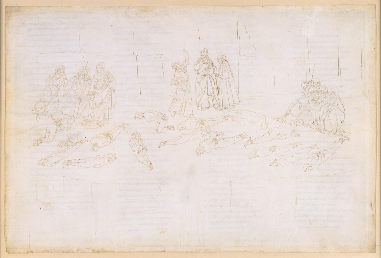 A Divina Comédia, Purgatório XXI. Quinto anel do Purgatório: a penitência dos avarentos e dos esbanjadores; entrada em cena de Estácio de Sandro Botticelli