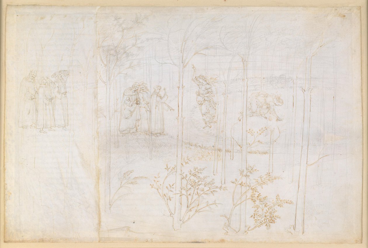 A Divina Comédia, Purgatório XXVIII. O Paraíso Terrestre: Dante e Matelda junto ao rio Lete de Sandro Botticelli