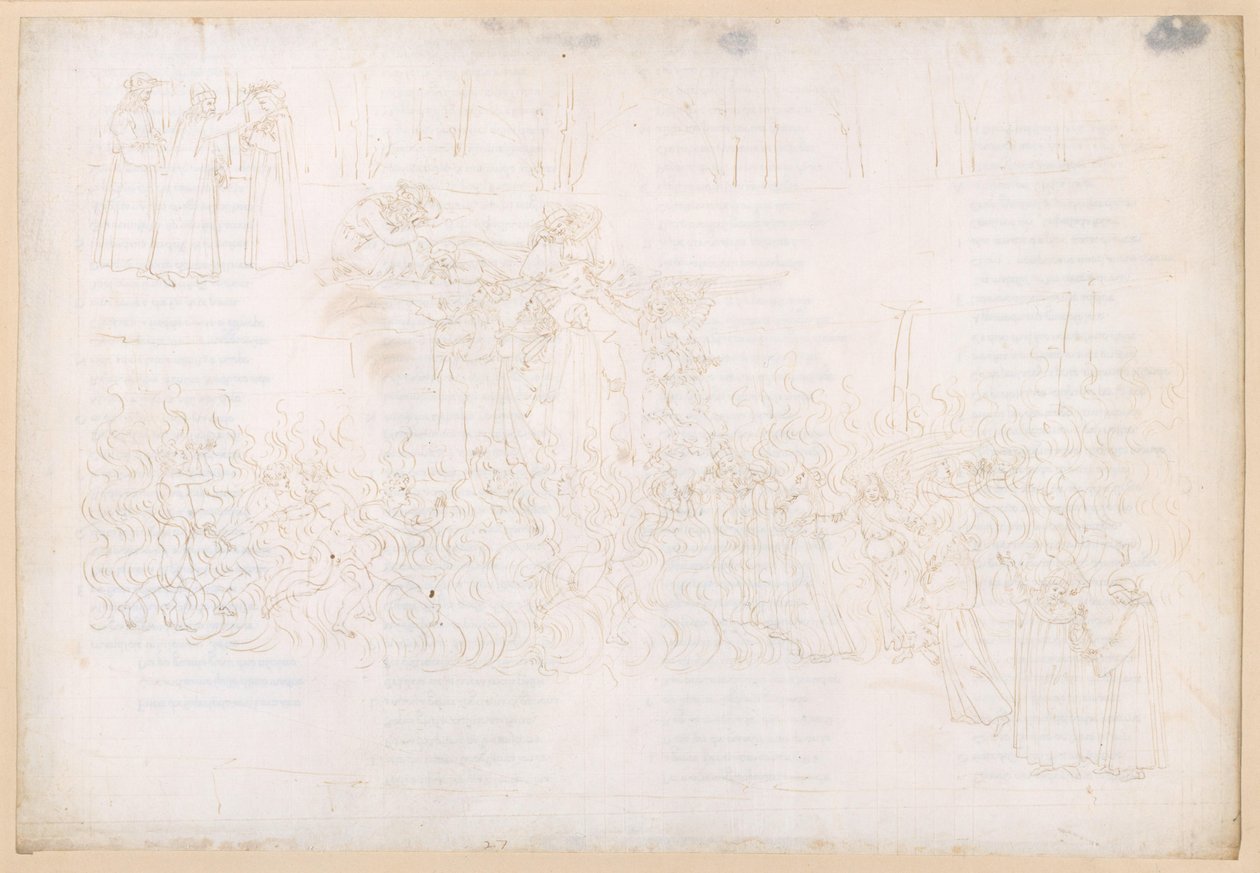 A Divina Comédia, Purgatório XXVII. Ascensão ao Paraíso Terrestre: A travessia pelo fogo; Sonho nos degraus do Paraíso Terrestre; A coroação de Dante de Sandro Botticelli
