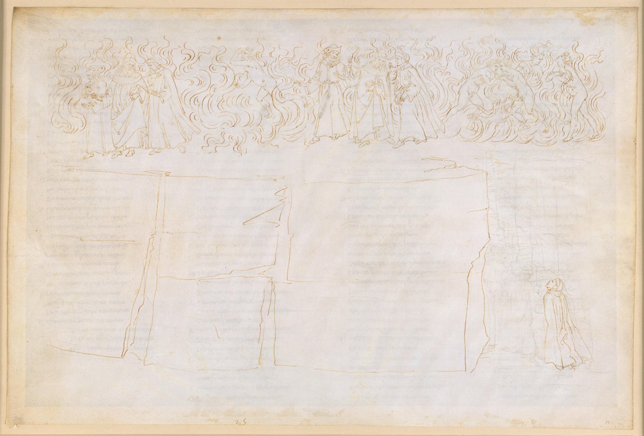 A Divina Comédia, Purgatório XXV. Ascensão ao sétimo anel do Purgatório: ensinamento sobre a materialidade das sombras; penitência dos luxuriosos de Sandro Botticelli