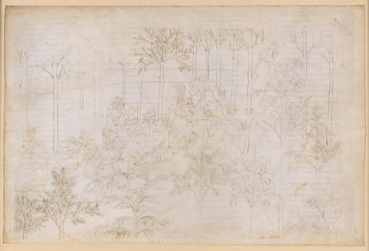 A Divina Comédia, Purgatório XXXIII. O Paraíso Terrestre: Beatriz no círculo das Virtudes; Partida; O banho de Dante no rio Eunoe de Sandro Botticelli