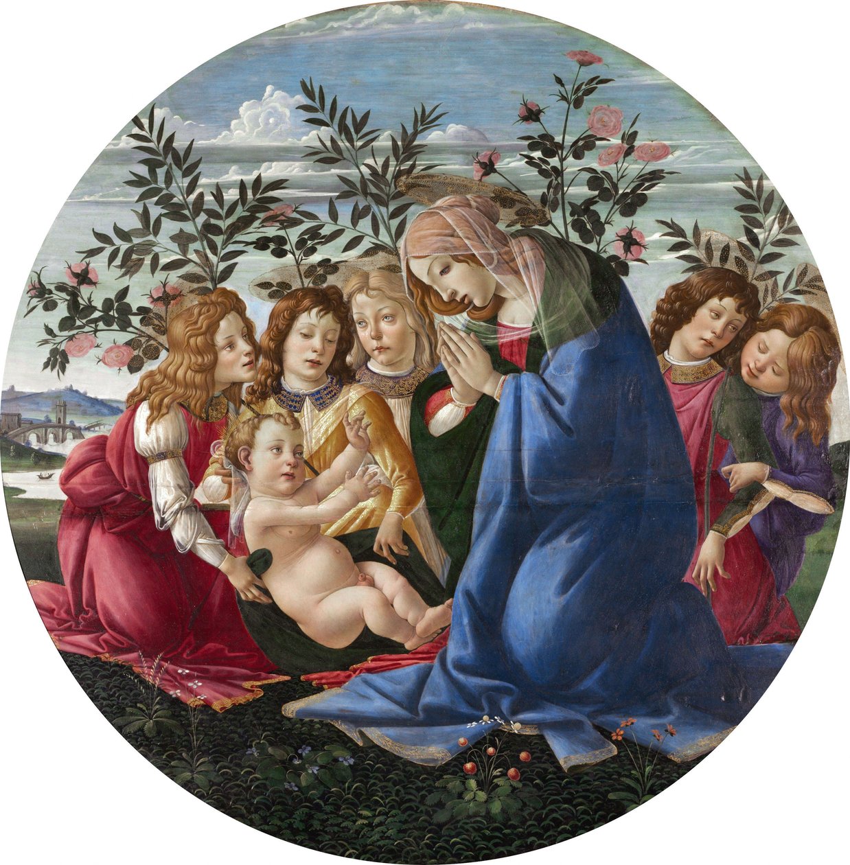 Nossa Senhora adorando o Menino com cinco anjos de Sandro Botticelli