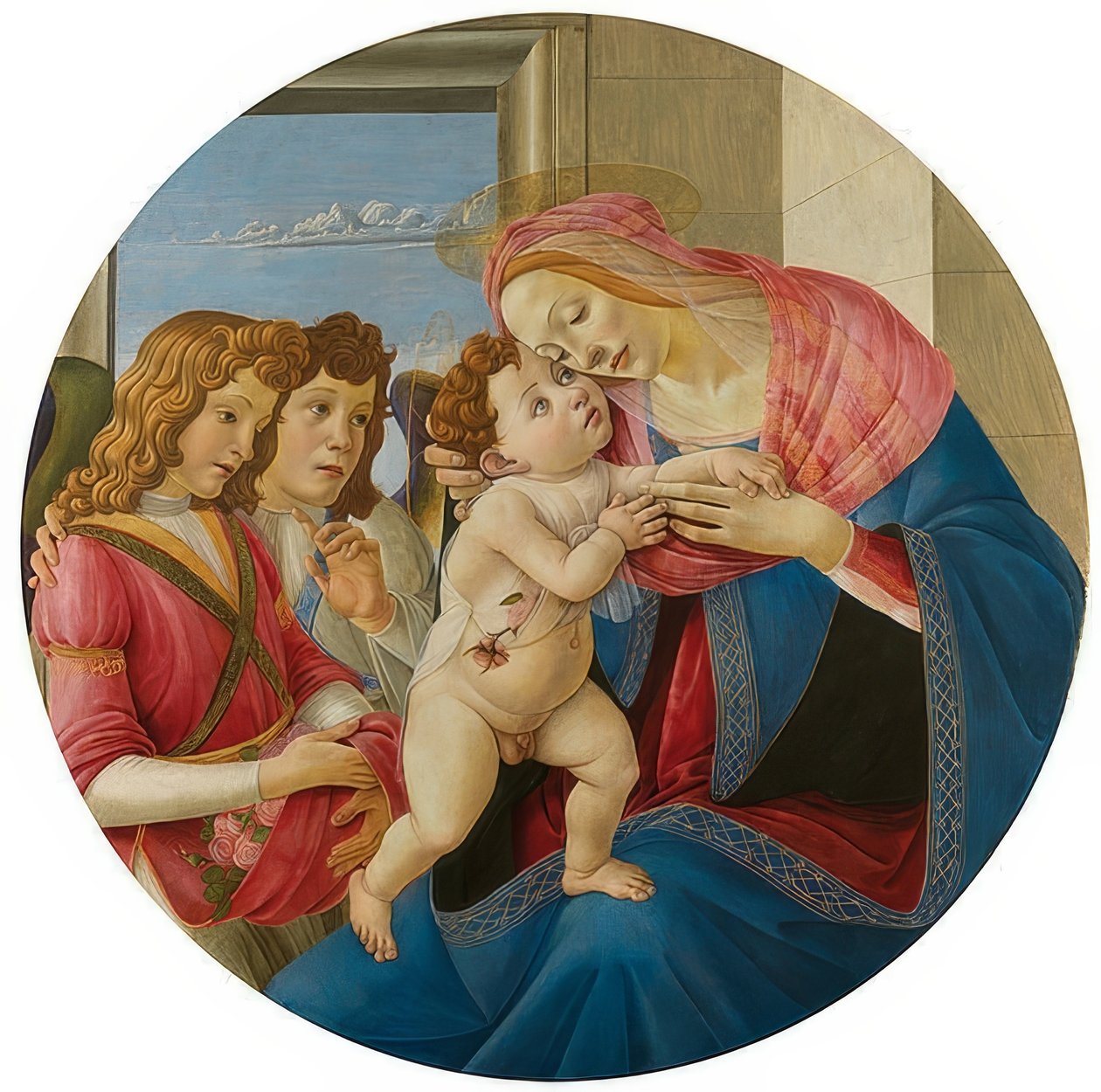 Madonna e criança com dois anjos. Por volta de 1490 de Sandro Botticelli