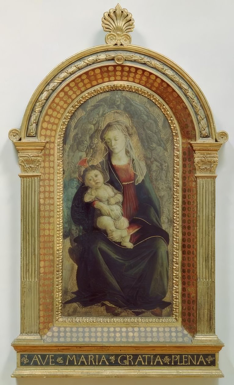 Maria com criança em uma glória angelical de Sandro Botticelli