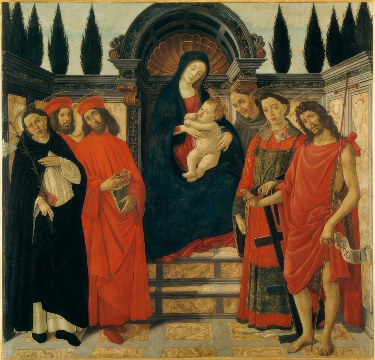 Maria com filho e santos de Sandro Botticelli
