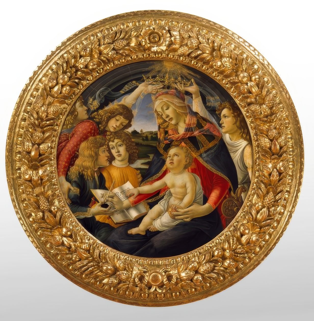 Maria com criança e cinco anjos de Sandro Botticelli