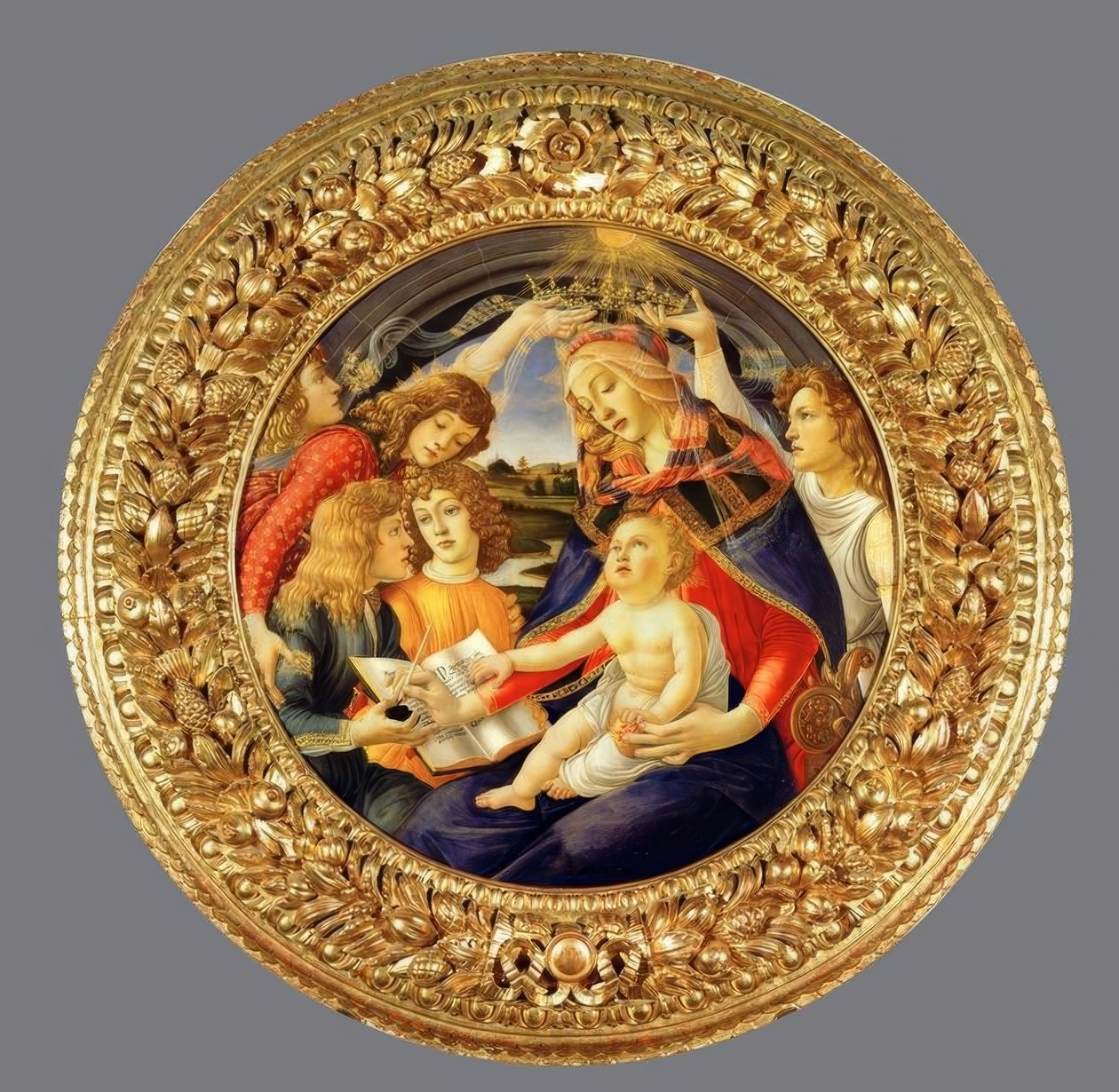 Maria com criança e cinco anjos de Sandro Botticelli