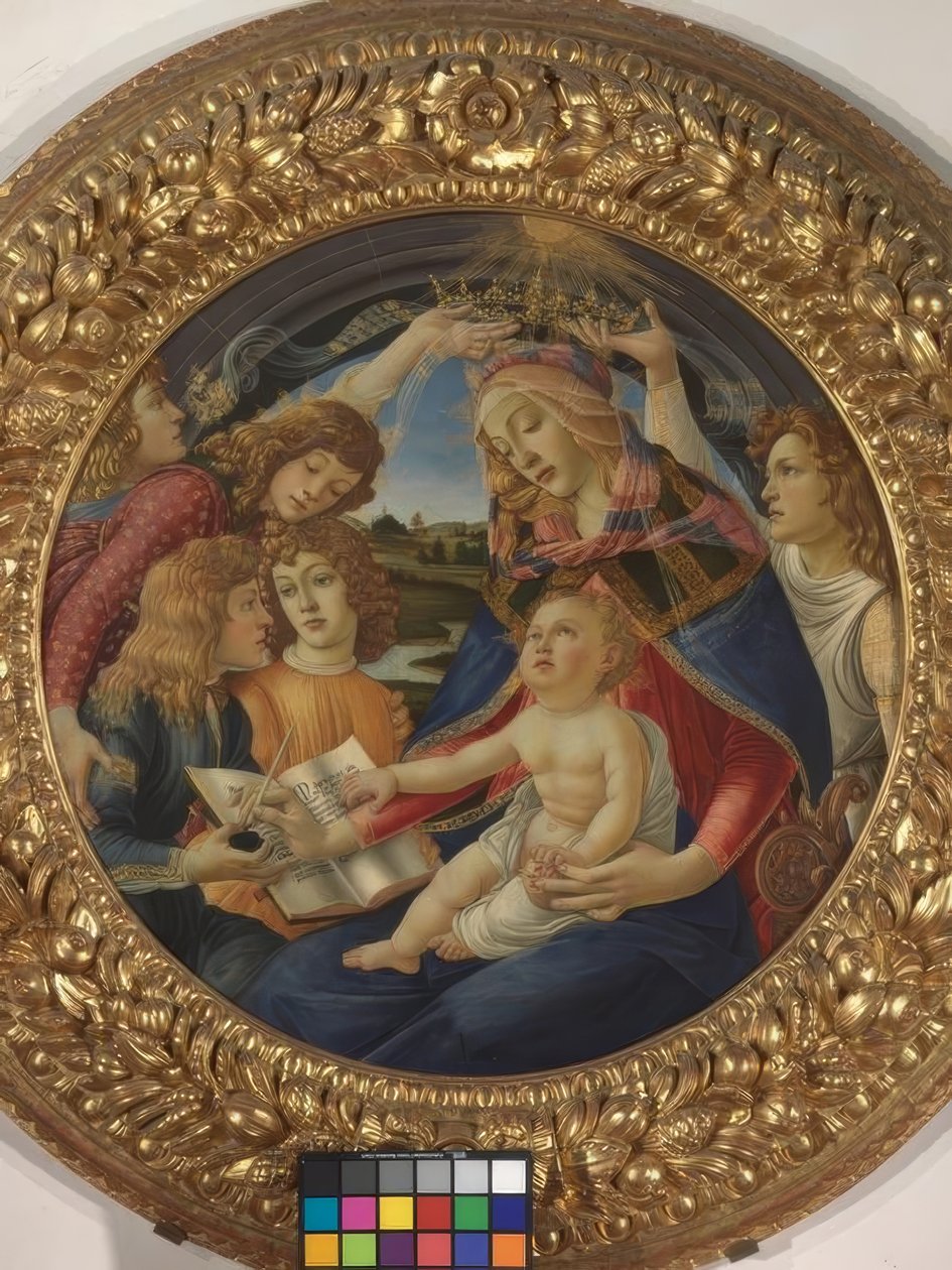 Maria com criança e cinco anjos de Sandro Botticelli