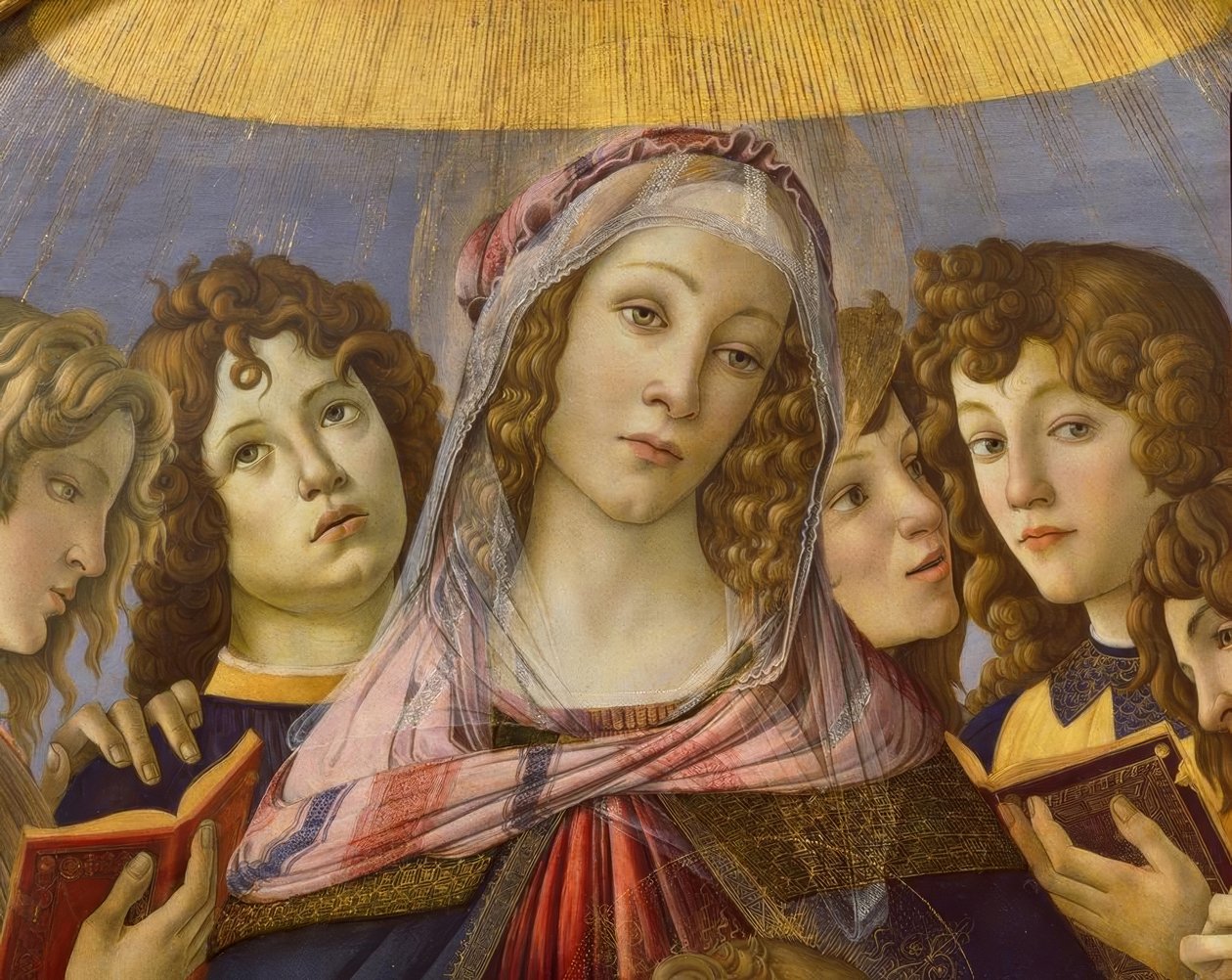 Maria com a criança e seis anjos de Sandro Botticelli