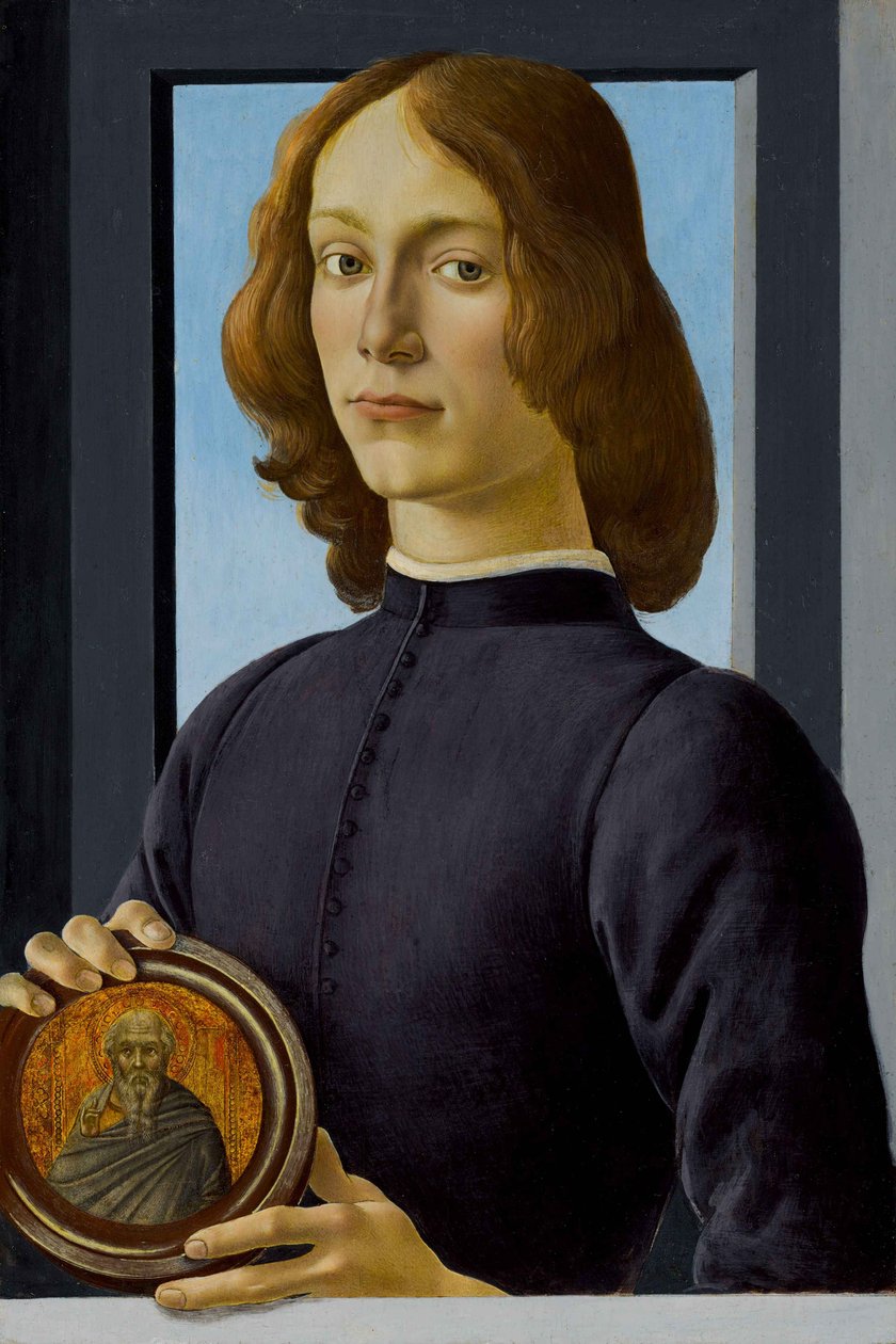 Retrato de um jovem com um medalhão na mão de Sandro Botticelli
