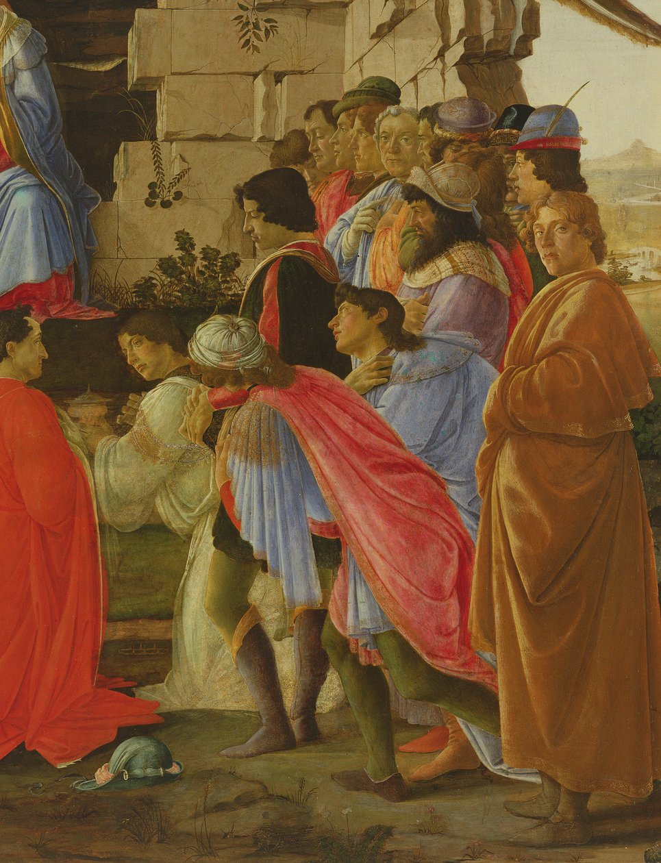 A Adoração dos Magos, detalhe de auto-retrato e os da família Medici. Ver painel 395 de Sandro Botticelli