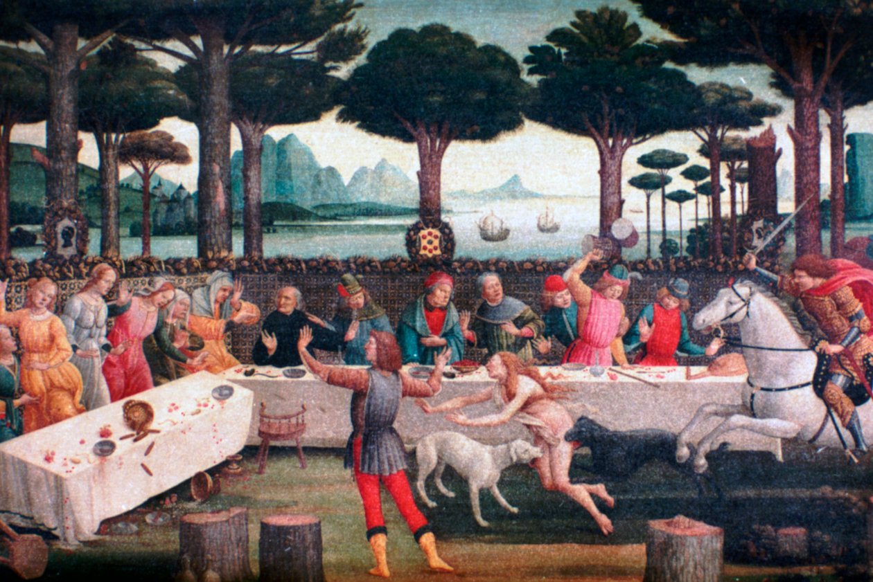 O banquete na floresta de pinheiros, 1482-1483 de Sandro Botticelli