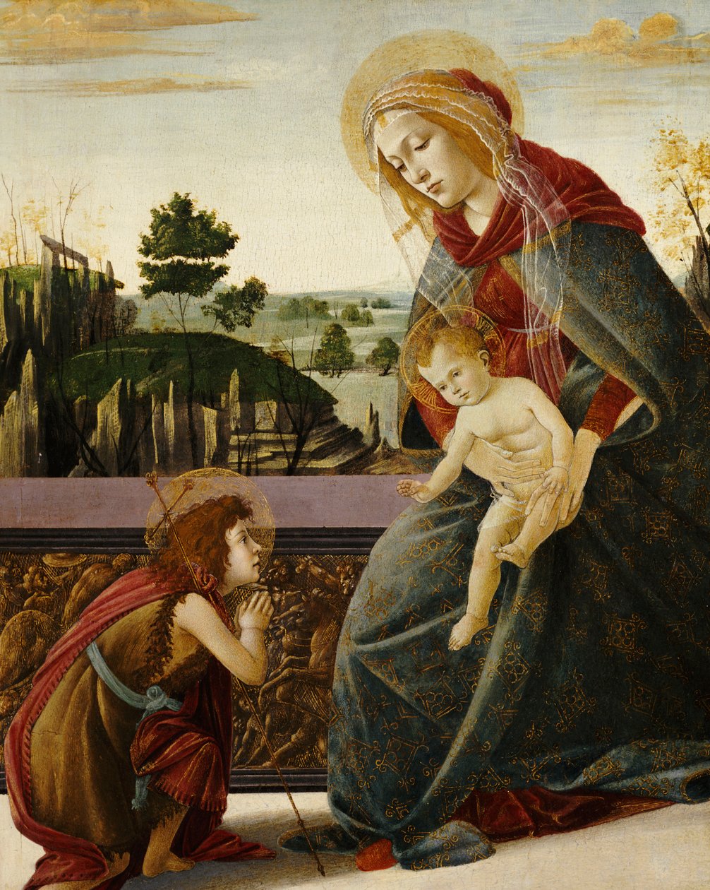 A Madonna e a criança com o jovem São João Batista em uma paisagem de Sandro Botticelli