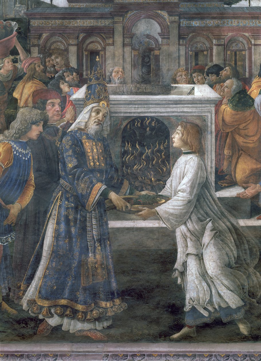 A Purificação do Leproso e a Tentação de Cristo, na Capela Sistina: detalhe da cerimônia de purificação, 1481 afrescos de Sandro Botticelli