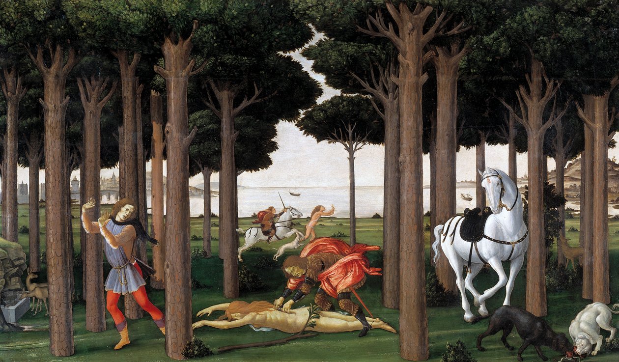 A história de Nastagio degli Onesti Segundo episódio, ca 1483 de Sandro Botticelli