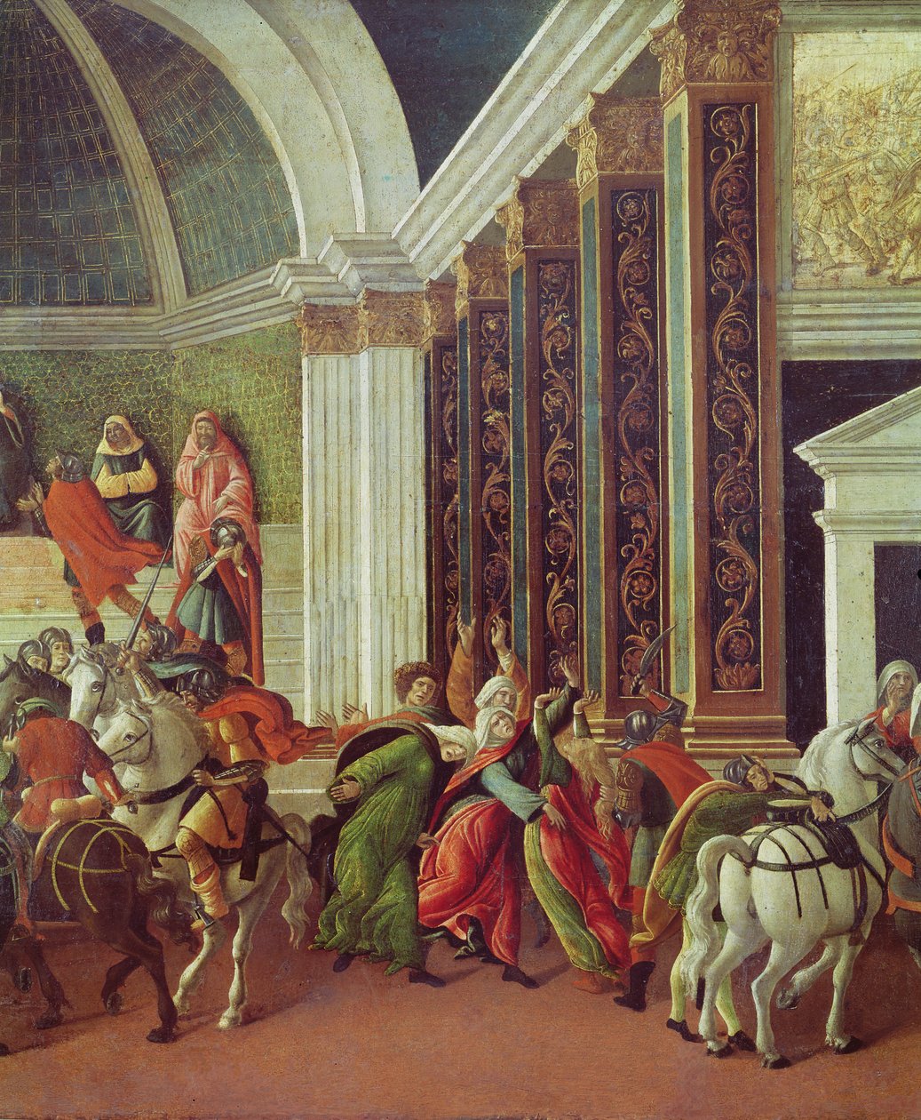 A história da Virgínia detalhe da direita: morto por seu pai Virginius, 1500-04 tempera no painel de Sandro Botticelli