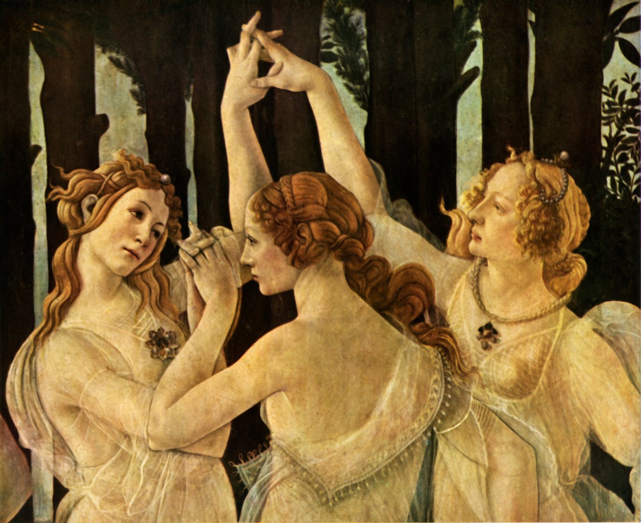As três graças, detalhe de Primavera, c1478, 1937. de Sandro Botticelli