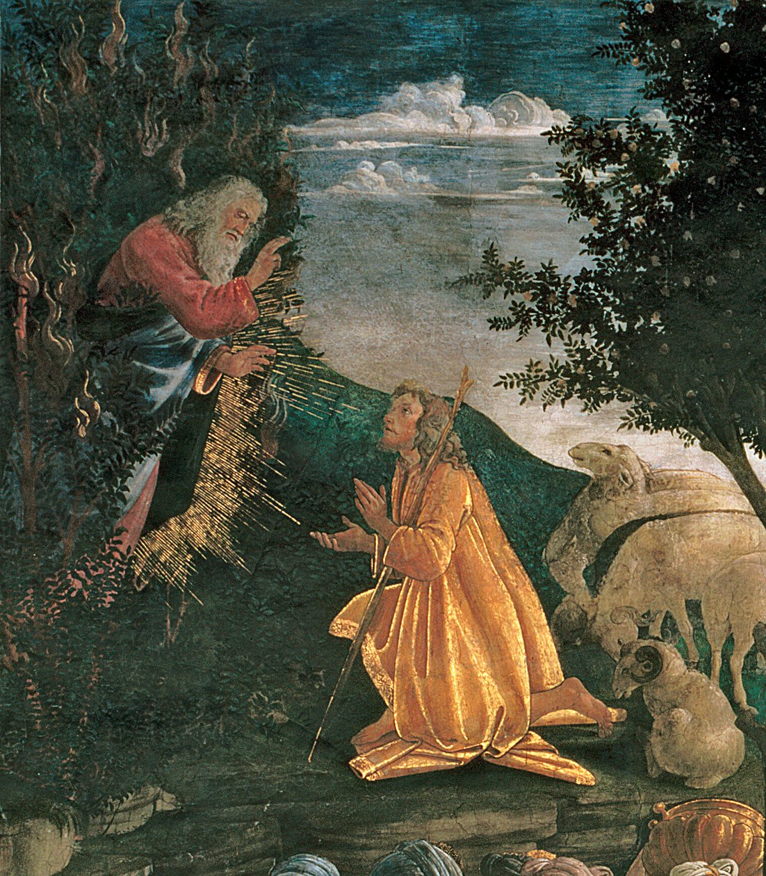 A juventude de Moisés, na Capela Sistina, 1481 detalhe afresco de 80051 de Sandro Botticelli