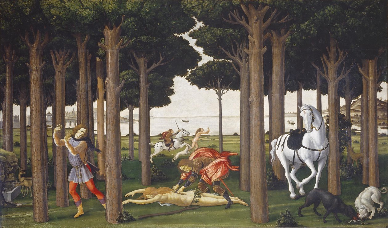 A história de Nastagio degli Honesti, painel II de Sandro Botticelli