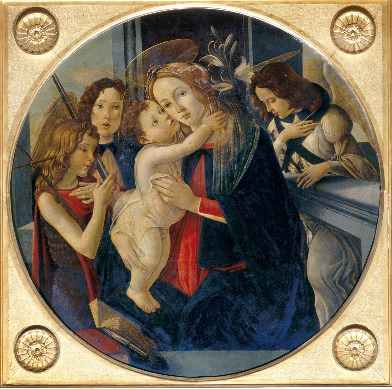 Madonna com criança, jovem São João Batista e anjos de Sandro and workshop Botticelli