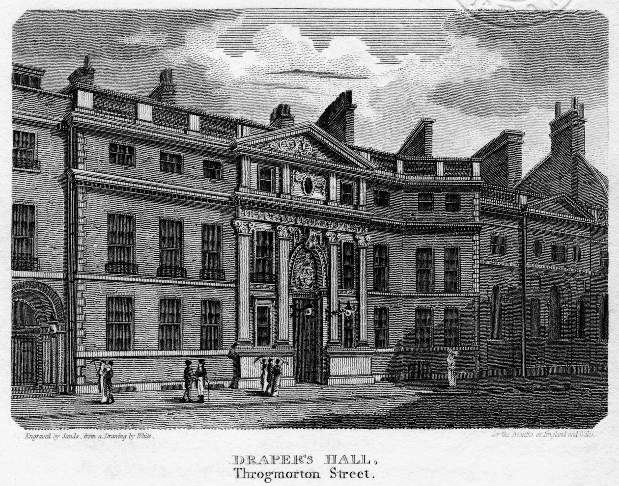 Drapers Hall, Throgmorton Street, cidade de Londres, 1812. de Sands