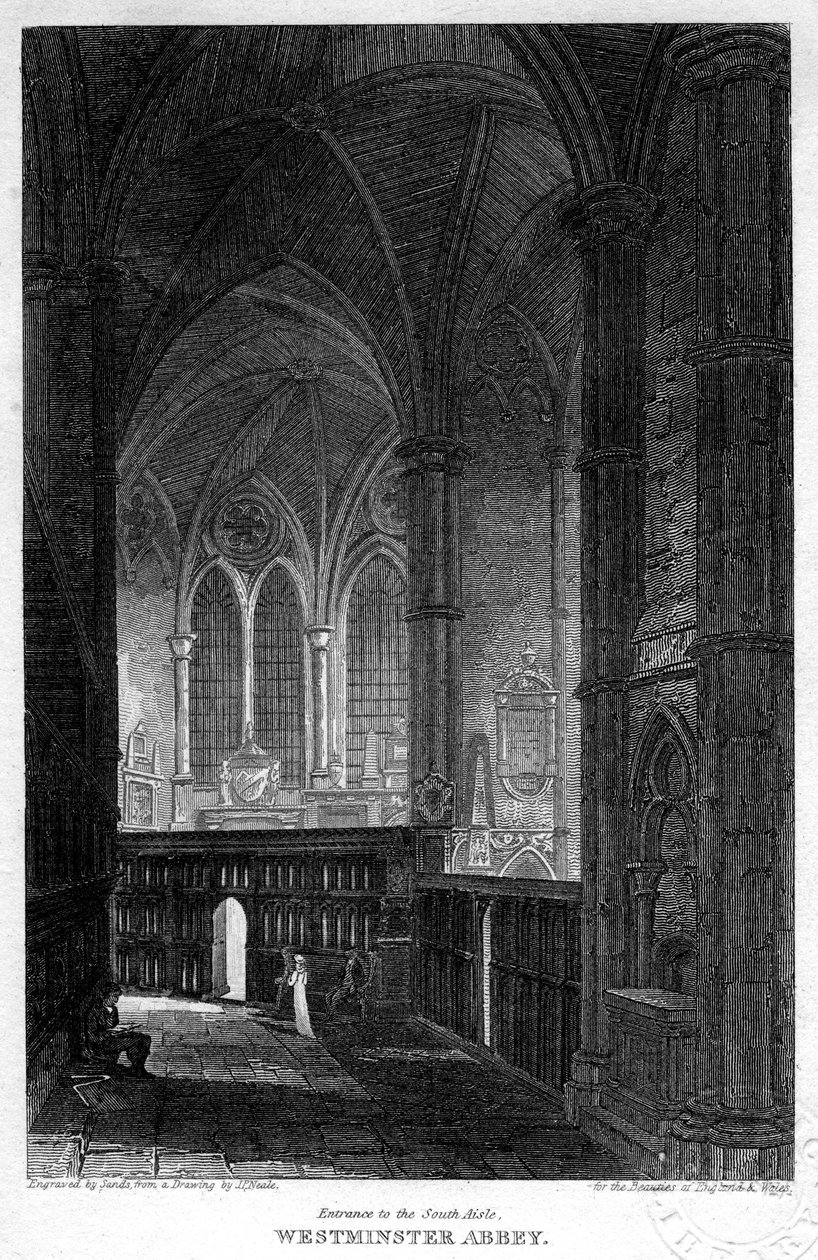 Entrada para o corredor sul, Abadia de Westminster, Londres, 1816. de Sands