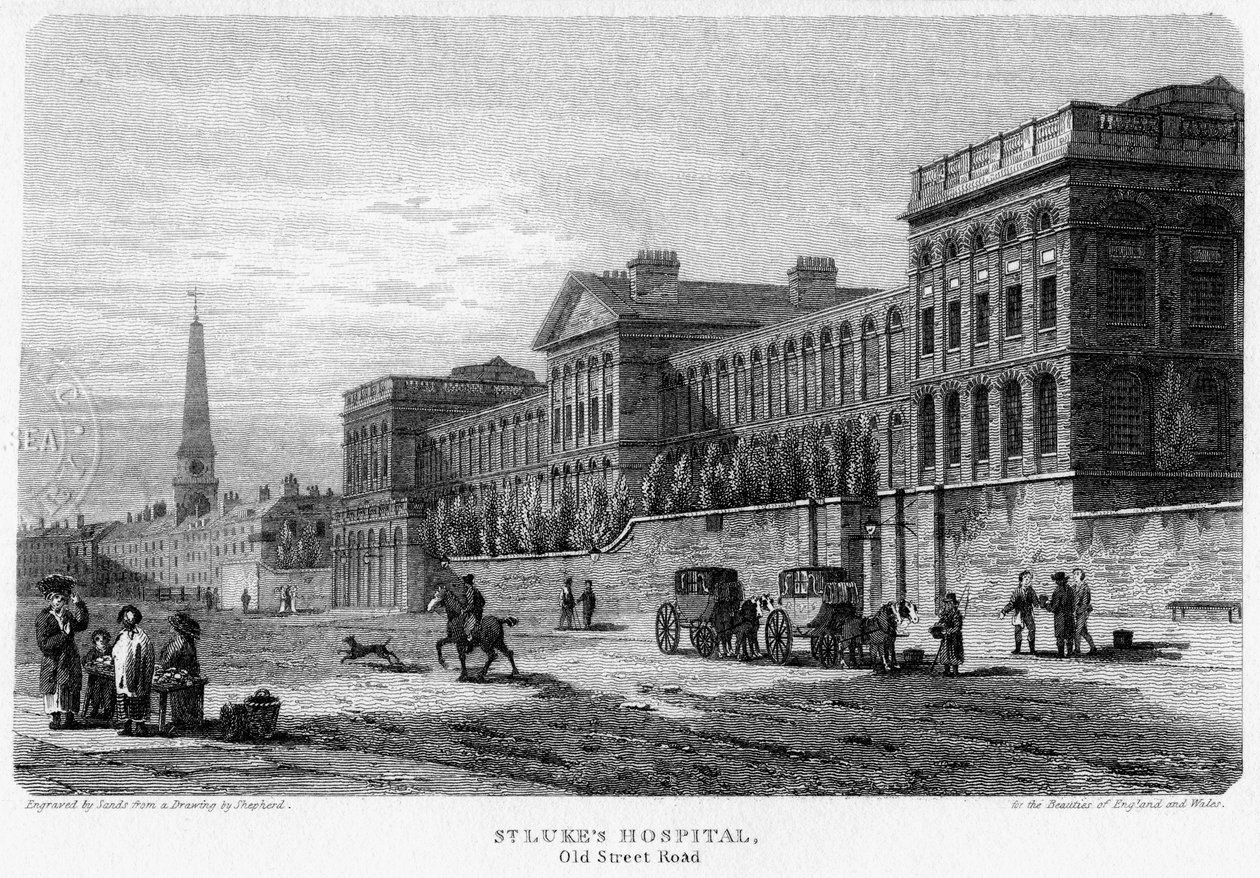 Hospital St Lukes, Rua Velha, Finsbury, Londres, 1815. de Sands