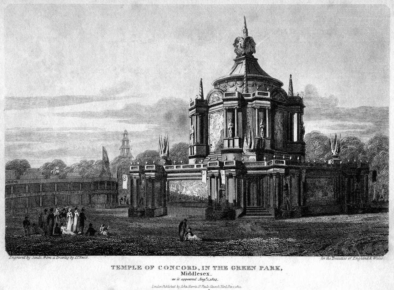 Templo da Concórdia, Green Park, Westminster, Londres, 1814. de Sands