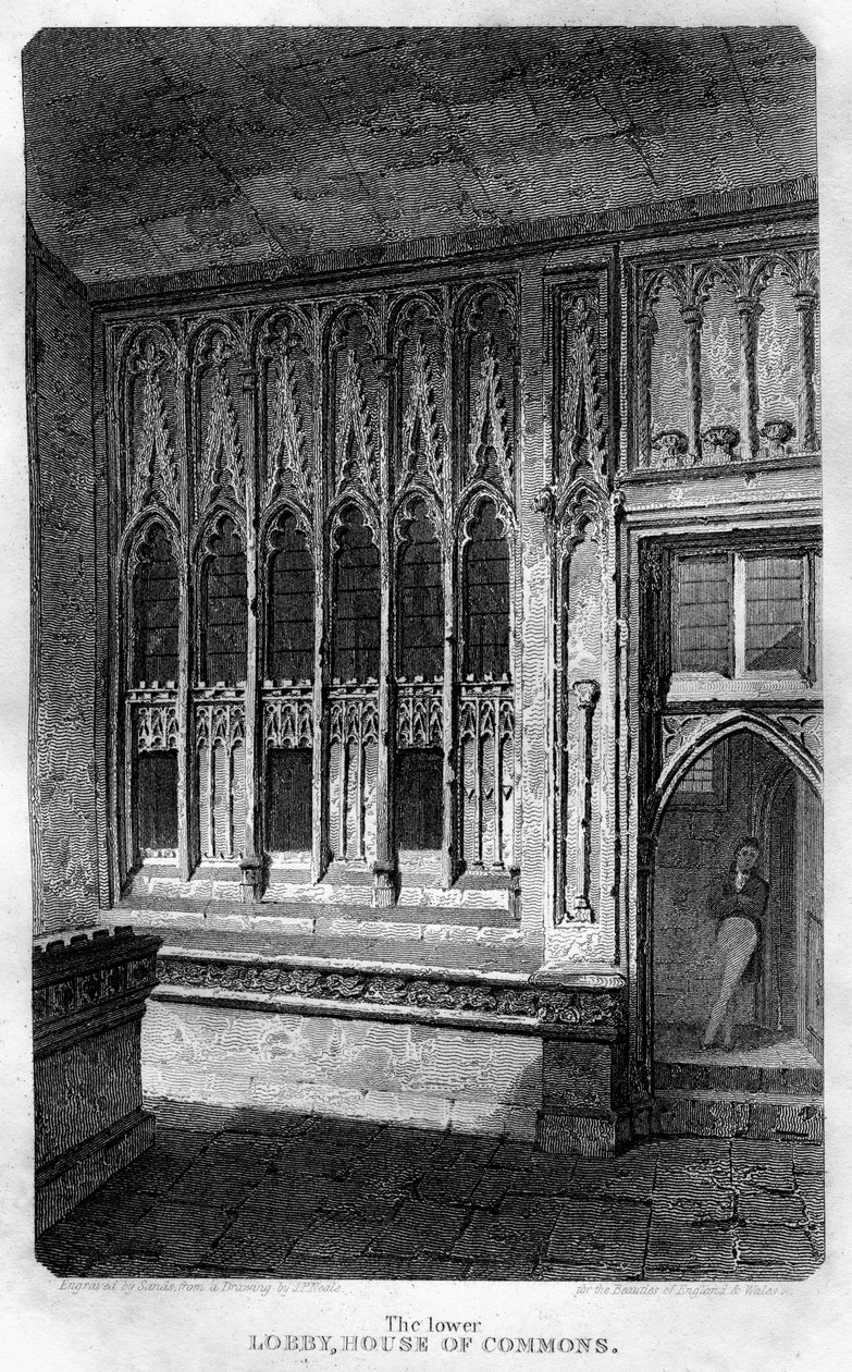 O lobby mais baixo, Câmara dos Comuns, Westminster, Londres, 1815. de Sands
