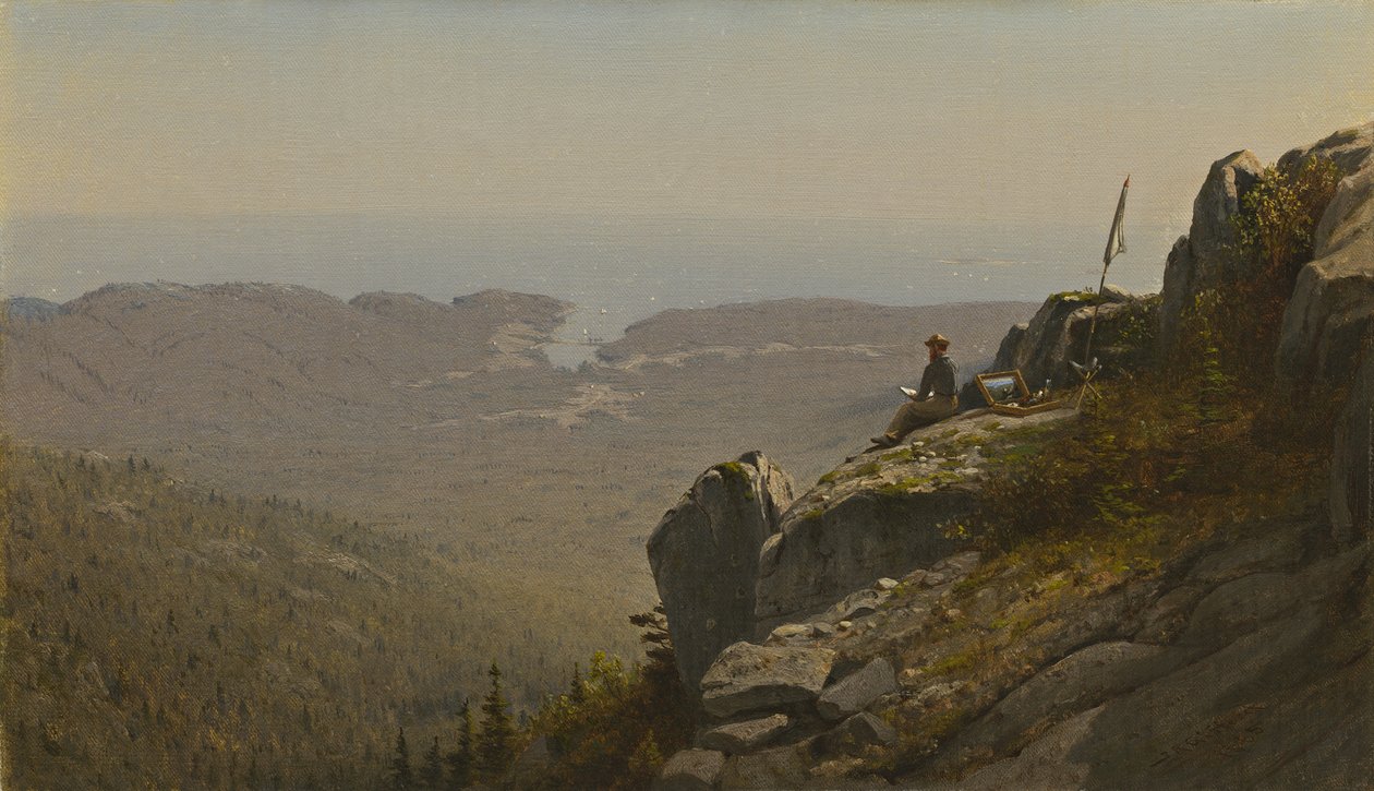 O artista desenhando em Mount Desert, Maine, 1864-5 de Sanford Robinson Gifford