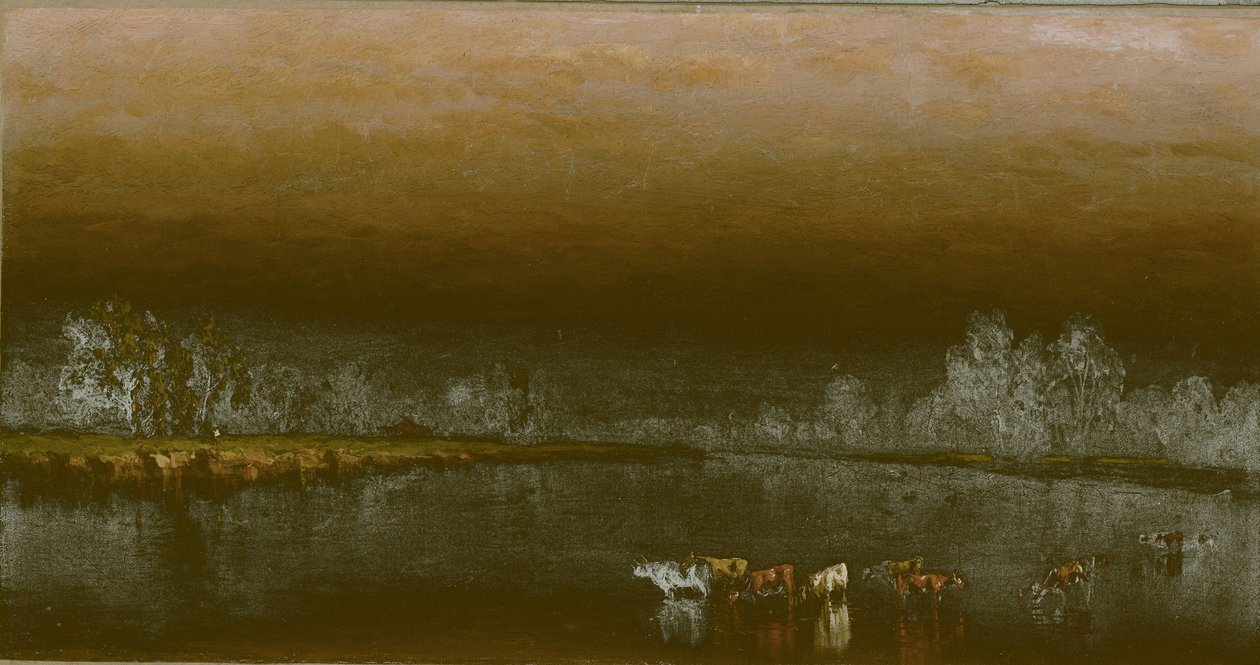 Vacas numa lagoa ao pôr-do-sol de Sanford Robinson Gifford