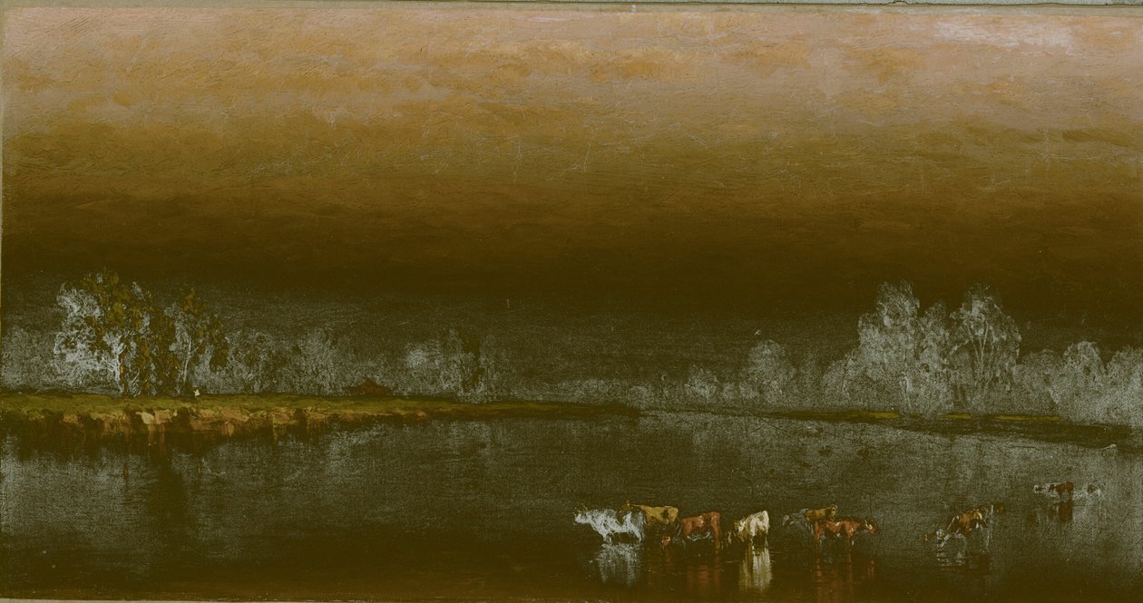 Vacas numa lagoa ao pôr do sol de Sanford Robinson Gifford