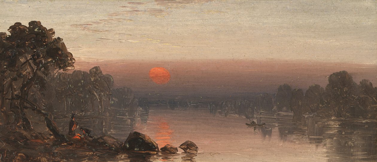 Índios à fogueira - O nascer da lua de Sanford Robinson Gifford