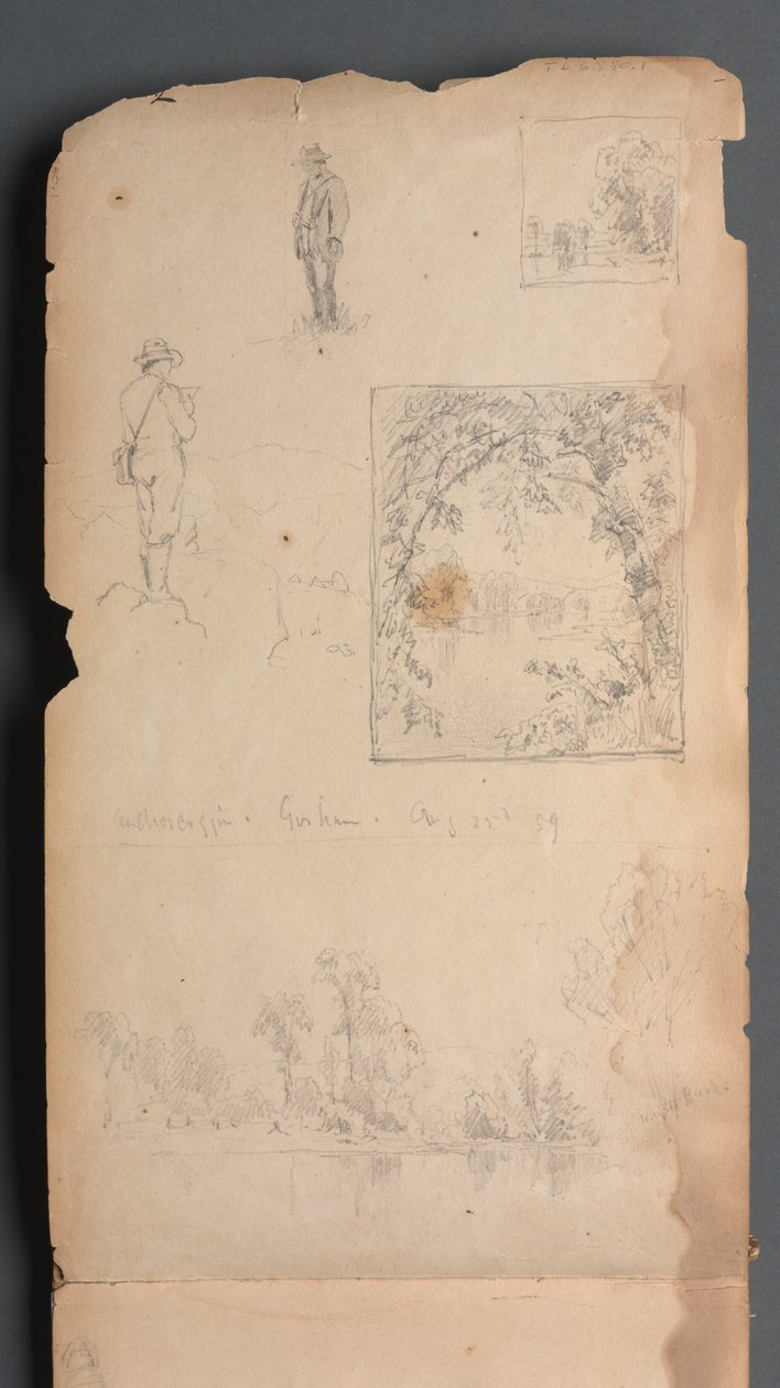 Sketchbook, página 01: Auto-retratos com Vignittes de Sanford Robinson Gifford