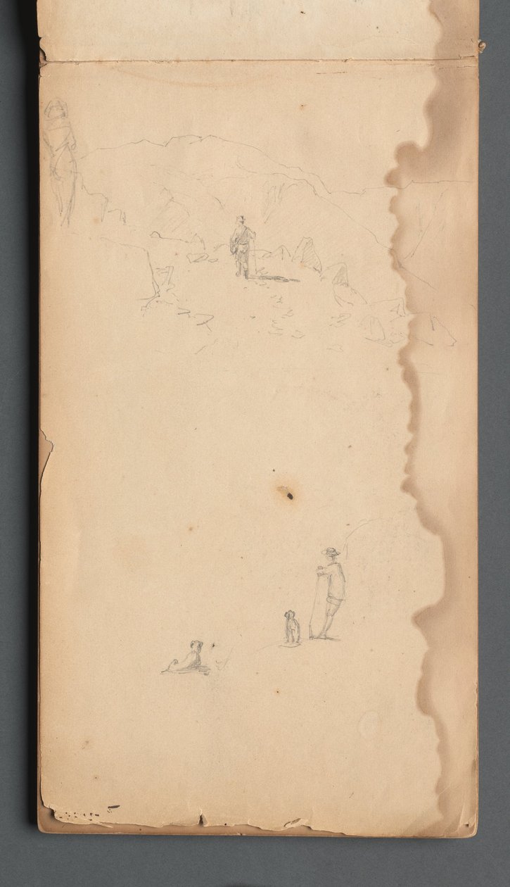 Sketchbook, página 02: Figura numa paisagem com cão de Sanford Robinson Gifford