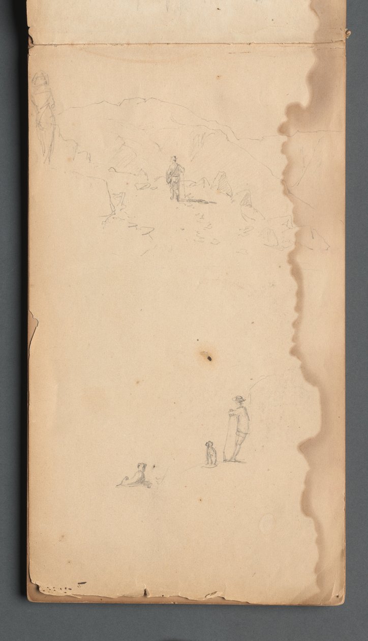 Caderno de desenho, página 02: Figura em uma paisagem com cachorro, 1859. de Sanford Robinson Gifford